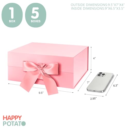 HAPPY POTATO Gift Box for Presents with Ribbon 9x6.5x3.8 Inches, Pink Gift Box with Lid, Bridesmaid Proposal Box (Glossy P...