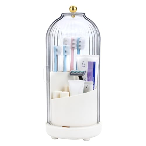 Johehe Toothbrush Organizer with Cover,3 Slots for Bathroom Toothbrush Holders with Lid,Dustproof Design,Rotating Holder,I...