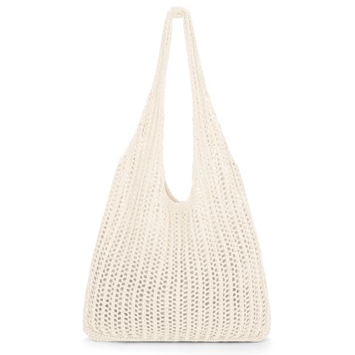 XZQTIVE Crochet Tote Bag for Women Mesh Beach bag for Summer Vacation Aesthetic Hobo Knit Shoulder Bag