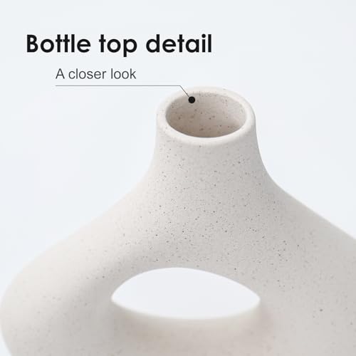 CEMABT Beige Ceramic Vase Set of 2 for Modern Minimalist Bohemian Decor，Round Matte Donut Vases for Pampas Grass-Perfect f...