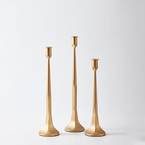 Denique Iron Taper Candle Holder Set of 3, Gold Candlestick Holders Decorative Candle Stand, Tapered Candle Holders Tall S...