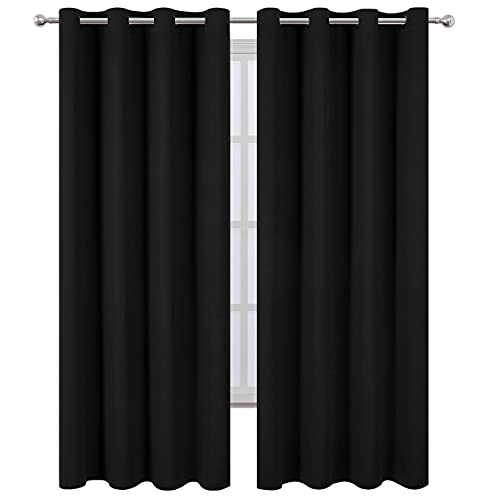 LEMOMO Blackout Curtains 52 x 84 inches Long Black Curtains Set of 2 Panels Thermal Insulated Room Darkening Curtains for ...