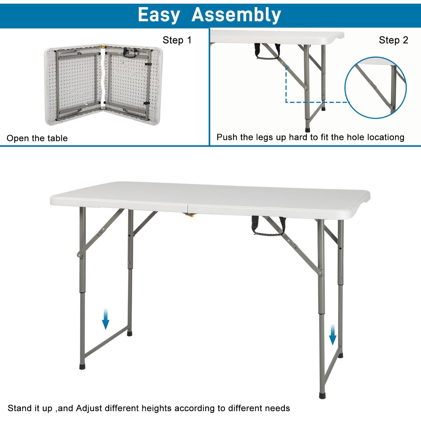 4 FT Folding Camping Table Plastic Picnic Table Office Table For Parties Wedding Camping Office With Carrying Handle