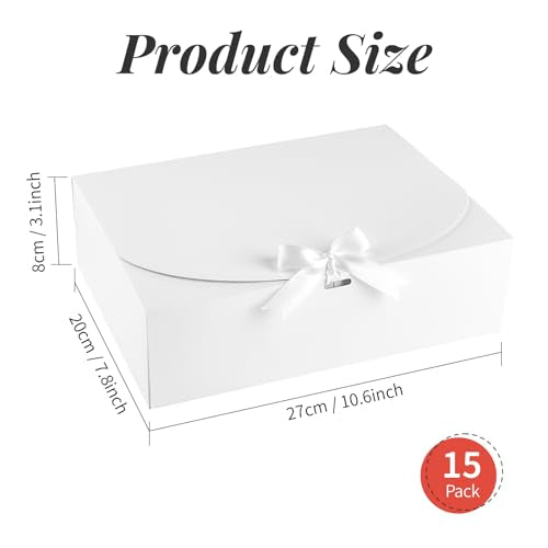 Kucoele 15 PCS Gift Boxes with Lids for Presents, 10.6 x 7.8 x 3.1 Inches White Bridesmaid Proposal Boxes with Ribbons for...