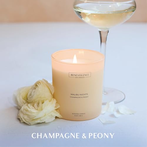 Champagne & Peony – Benevolence LA Scented Candle | 8oz, 45-Hour Burn | Natural Soy Wax, Cotton Wick | Romantic & Elegant ...