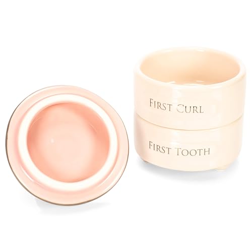DEMDACO First Tooth and Curl Pink Ceramic Stoneware Children's Stackable Keepsake Box