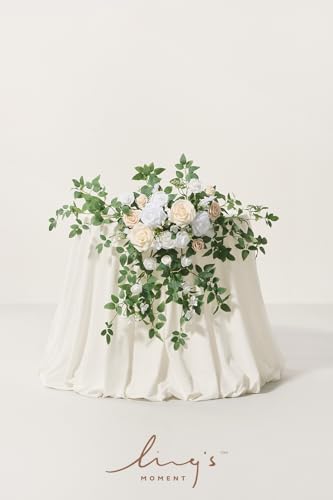 Ling's moment 2PCS Artificial Floral Swags Arch Flowers Wedding Centerpieces Flower Rose Garland Mantel Greenery Arrangeme...