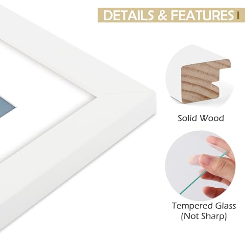 Golden State Art, 8x10 White Picture Frame Made of Solid Pine Wood and Tempered Glass, Display for 8x10 Picture Without Ma...
