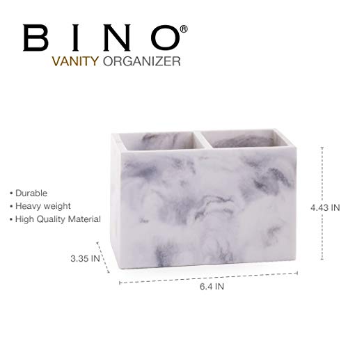 BINO | Multi-Purpose 2 Compartment Organizer - Elegant Makeup Brush & Toothbrush Holder for Bathroom and Vanity | Marble S...