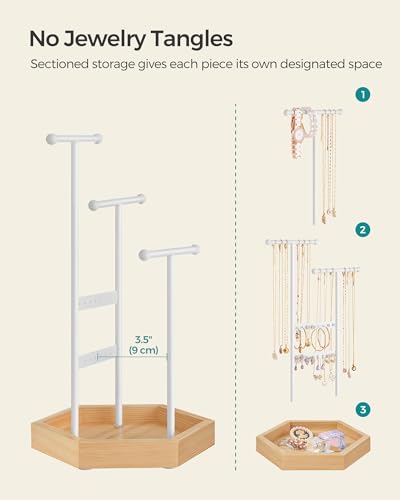 SONGMICS Jewelry Holder, Jewelry Organizer, 3 Tiers and 1 Tray, Jewelry Display Stand with Metal Frame, Necklace Earring B...