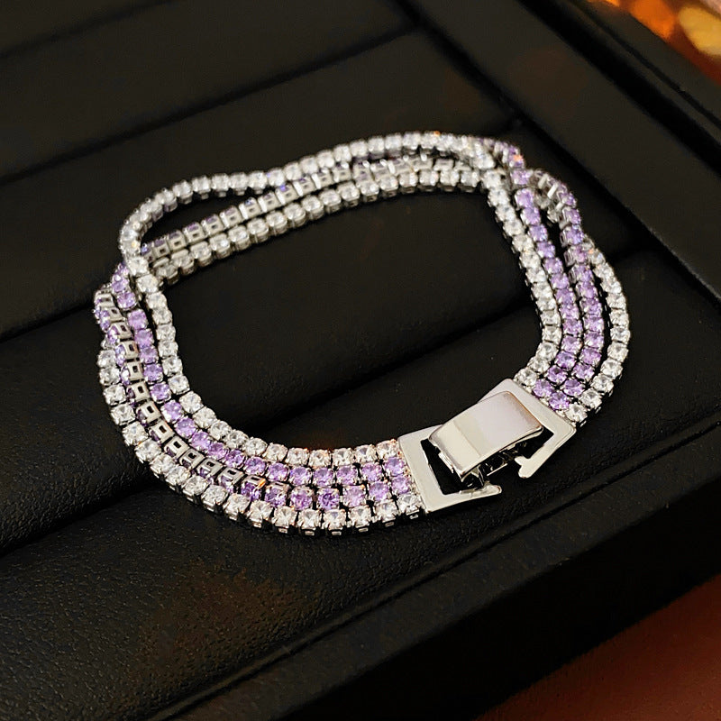 18K Real Gold Plated Multicolor Oval Cubic Zirconia Slider Bracelet Premium Dainty Wristband Fashion Jewelry