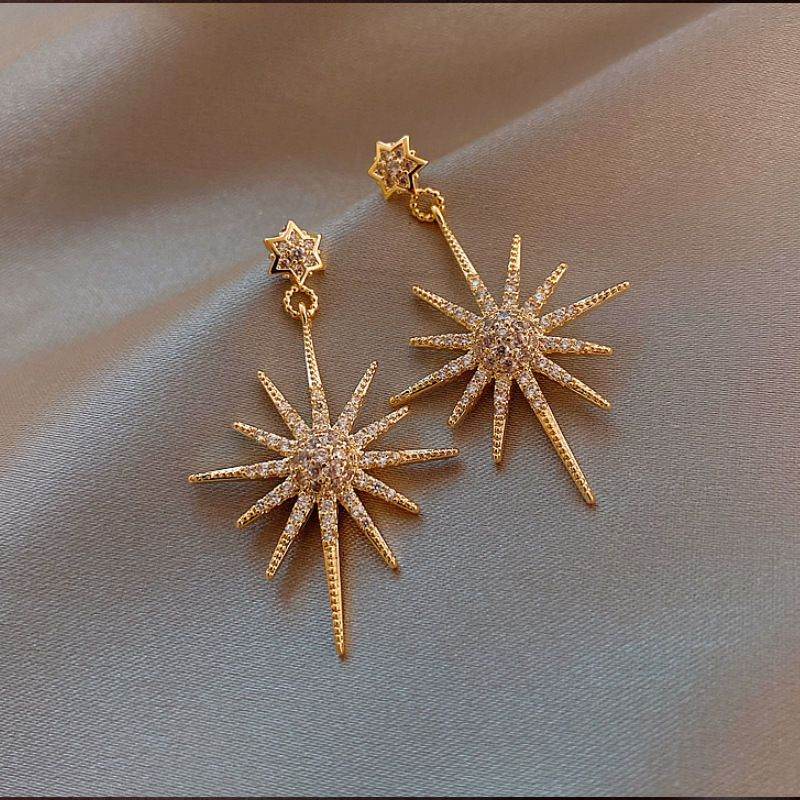 S925 Sterling Silver Micro Inlaid Zircon Tassel Earrings For Women, Shiny Starburst Stud Earrings, Korean Style Elegant Versatile Ear Ornaments.