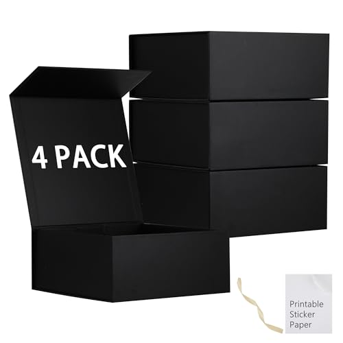 MUMUPACK 4 Pack Black Gift Boxes With Lids,9x9x4 Inch Bridesmaid Proposal Box And Printable Stickers,Proposal Boxes With R...