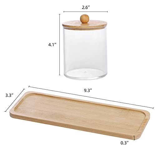 Tbestmax 10 Oz Cotton Swab/Ball/Pad Holder with Vanity Tray, Qtip Apothecary Jar, Clear Bathroom Containers Dispenser for ...