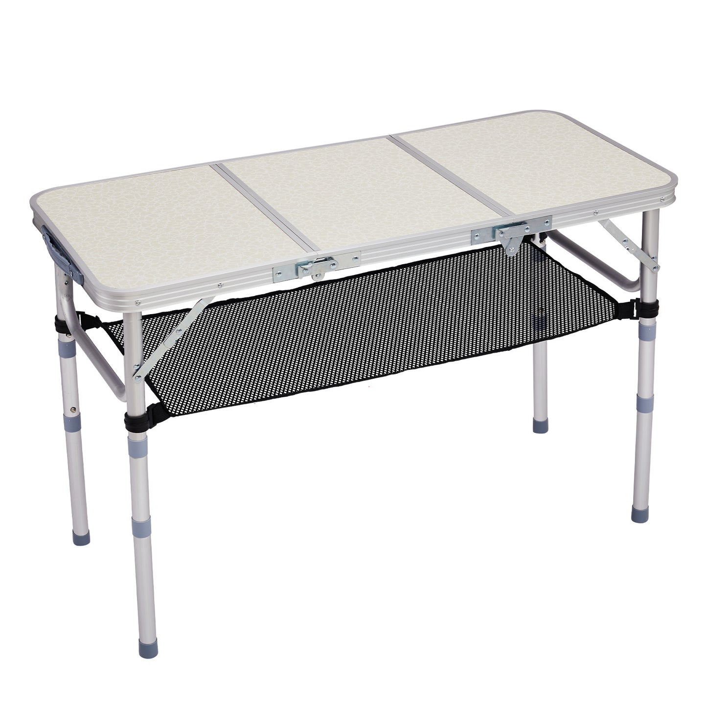3ft Portable Adjustable Height Aluminum Folding Camping Table With Mesh Storage Shelf, Outdoor Picnic Beach BBQ Side Desk