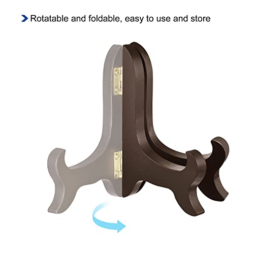 uxcell 2pcs 4" Easel Plate Holder, Wooden Folding Display Stand Brown for Decorative Picture Frame