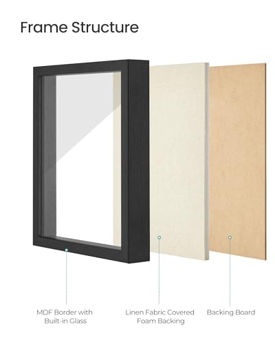SONGMICS 8x10 Shadow Box Frame, Top Loading Display Case Frame , Glass Front with Top Slot and Push Pins, Linen Fabric Bac...