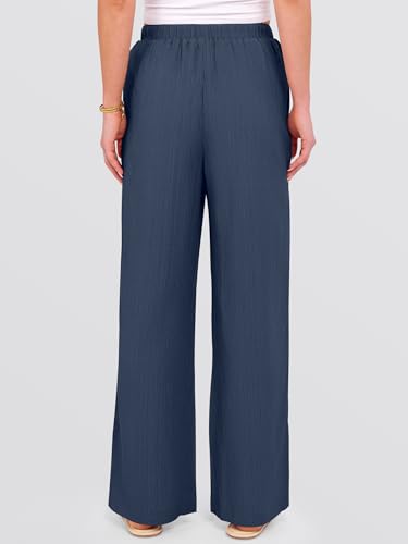 ANRABESS Women's Wide Leg Beach Pants Elastic Waist Lightweight Casual Flowy Palazzo Lounge Trousers with Pockets