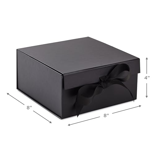Hallmark Medium Gift Boxes with Bow and Shredded Paper Fill, Pack of 2 (Black 8 inch Box) for Weddings, Graduations, Birth...