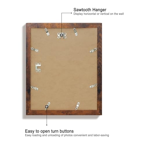 iRahmen 11x14 Picture Frame Set of 4 with Tempered Glass, Rustic Frame Display 8x10 Pictures with Mat or 11 x 14 Without M...
