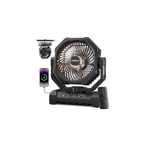 Camping Fan Rechargeable, 60H Long-Lasting Battery Powered Fan - 4 Speeds, 3 Light, Timer, Sleep Mode, Hook, Portable Fans...