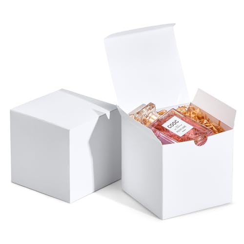 MESHA 4x4x4'' White Gift Boxes 50 PC Bulk Small Gift Box with Lids, Kraft Paper Boxes for Presents, White Bridesmaid Propo...