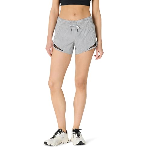 Amazon Essentials Women's Regular-Fit Athletic Ruched Waistband Woven Running Shorts with Zip Pocket