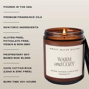 Sweet Water Decor Warm and Cozy Soy Candle - Orange Peel, Cinnamon, Ginger and Clove Scented Candles for Home - 9oz Amber ...