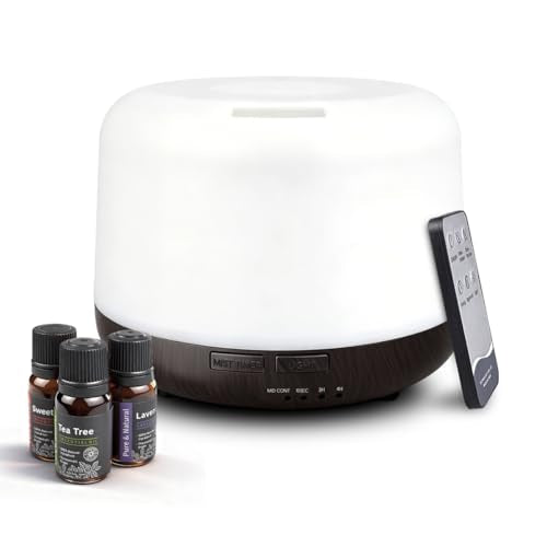 500ml Essential Oils Diffuser for Home,3 Aromatherapy Oils Set Diffuser with Remote Control,Small Air Humidifier for Home ...
