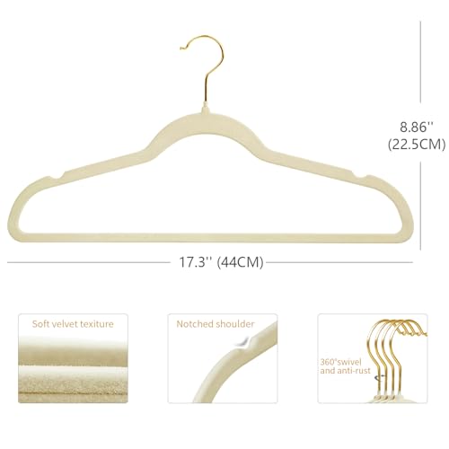 ManGotree Velvet Coat Hangers with 360° Swivel Gold Hook, Non-Slip Felt Suit Hangers, Slim Space Saving Clothes Hanger for...