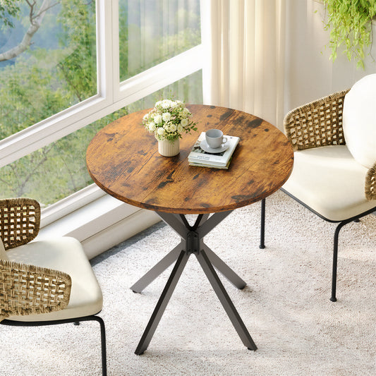 Round Dining Table Industrial Style  80 Cm With X-Feet Vintage Brown Black Kitchen Table Home Office