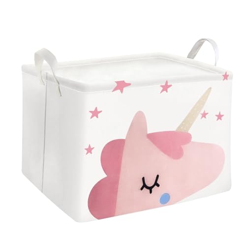 Mziart Cute Unicorn Pink Basket Empty, Rectangle Kids Storage Basket with Handles, Collapsible Nursery Baby Toy Basket for...