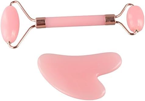 2Pcs Pink Manual Jade Roller and Gua Sha Set, Resin Facial Massage Tools for Face Eye Neck, Natural Beauty Skin Care Tools...