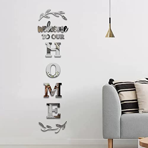 Home Wall Decor Welcome to Our Home Letter Signs - Acrylic Mirror Stickers for Living Room Bedroom Decor - Wall Decorations