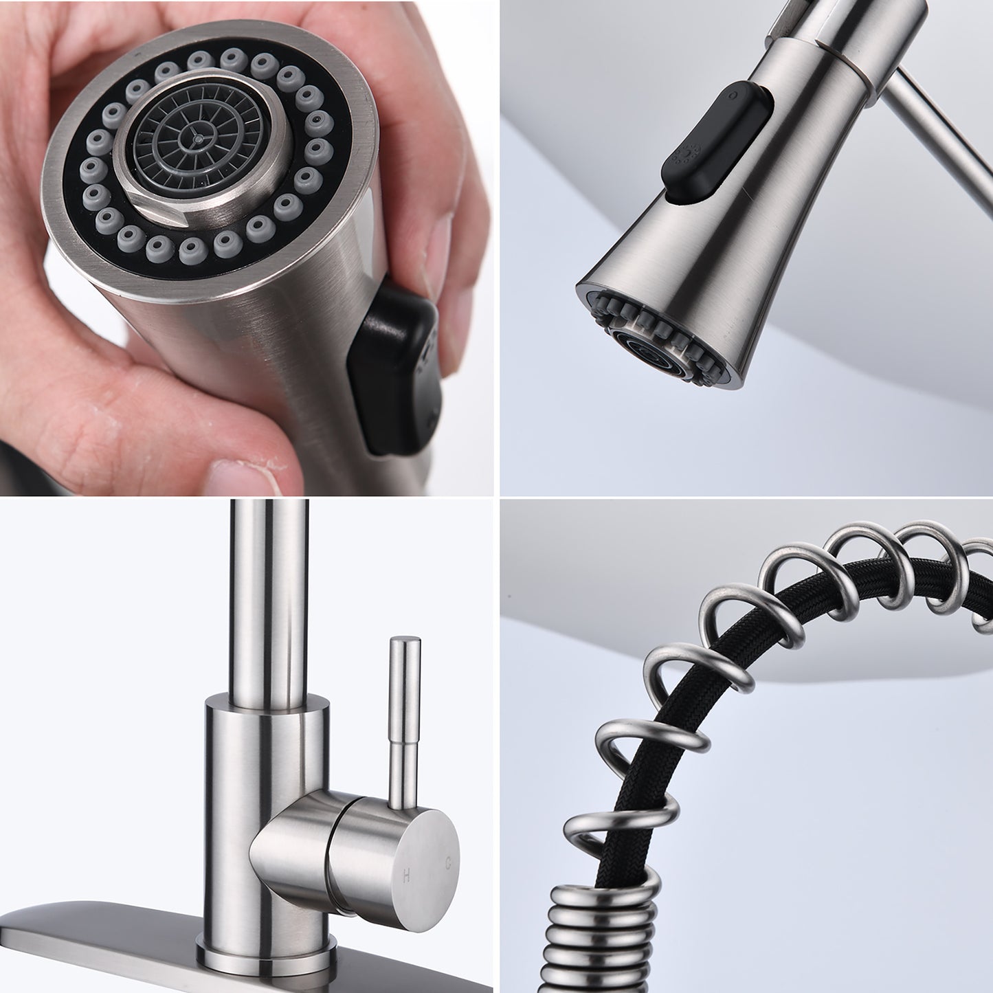 Brushed Nickel Single Handle Commercial Modern Spring High   Kitchen Faucet Water Filter System Bends As You Want