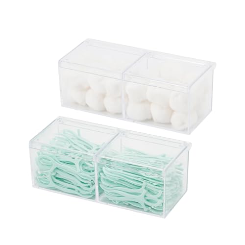 GOXITAX 2 Pack Bathroom Container with Divider, Plastic Vanity Storage Canister Jars with Lid for Cotton Balls, Makeup Pad...