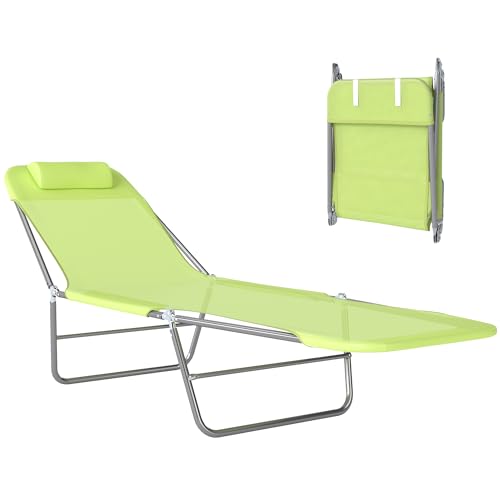 Outsunny Folding Chaise Lounge Pool Chairs, Outdoor Sun Tanning Chairs with Pillow, Reclining Back, Steel Frame & Breathab...