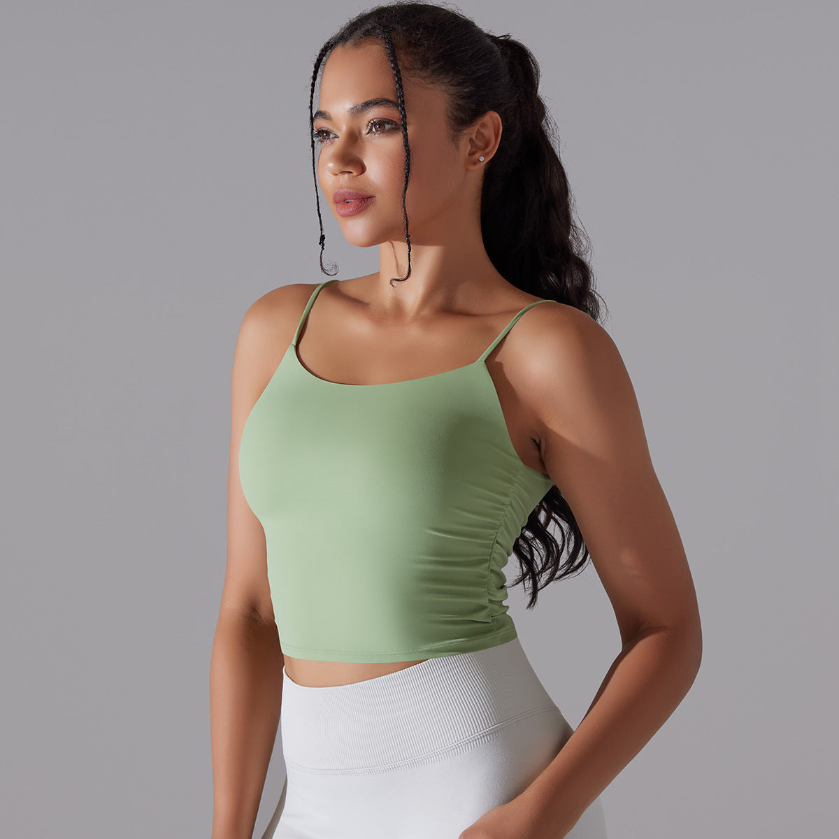 New Solid Color Pleating Beauty Back Spaghetti Strap Sports Underwear Running Workout Vest Sling