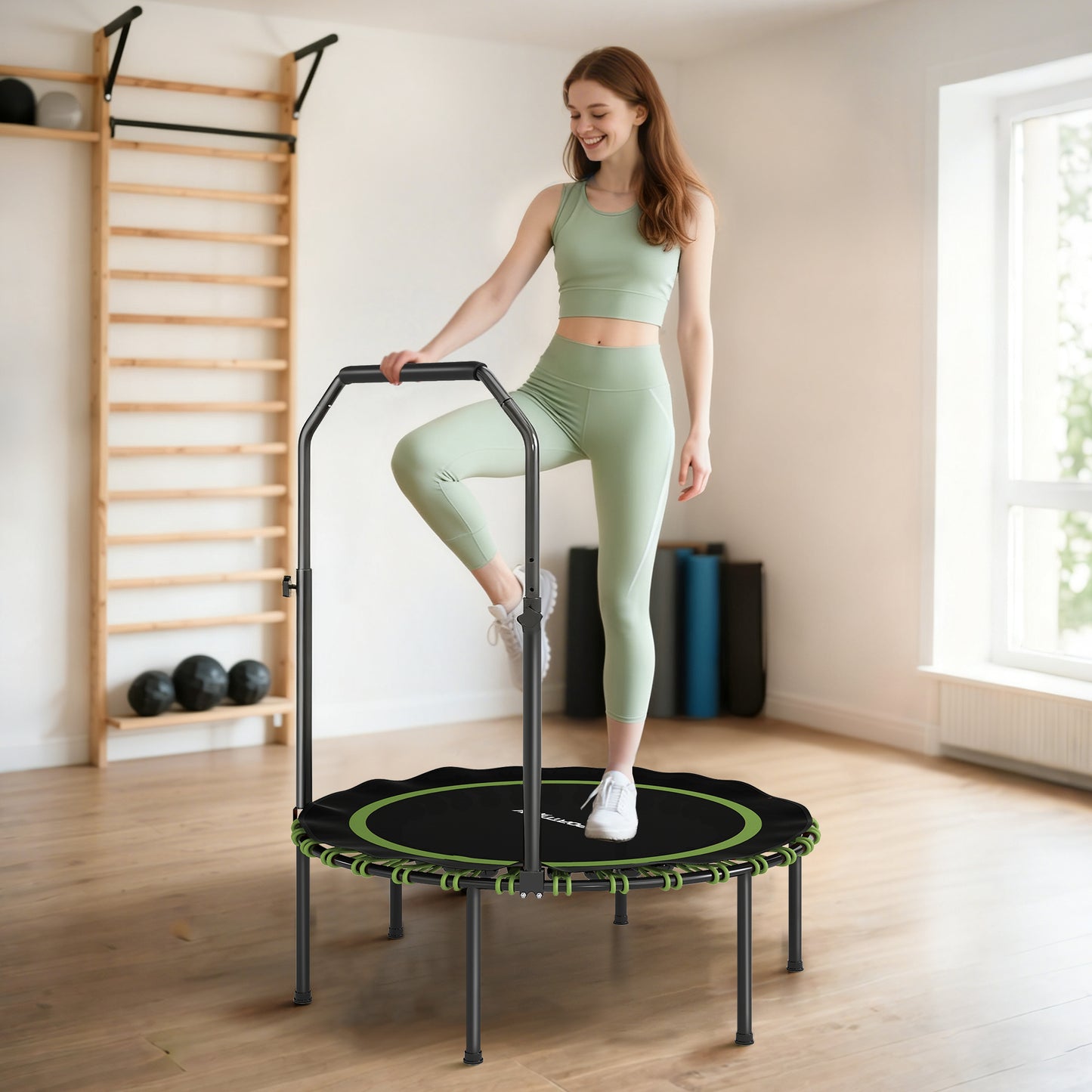 SPORTNOW 40" Foldable Fitness Trampoline Rebounder With Handle, Green