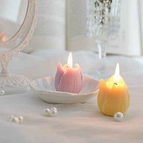 Tulip Flower Shaped Scented Candle,2 Pack Handmade Aroma Soy Wax Decorative Candle for Table Photo Prop Birthday Gift,Pref...