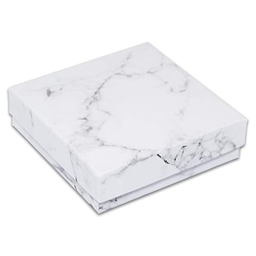 TheDisplayGuys - 100-Pack #33 Cotton Filled Cardboard Paper Jewelry Boxes Gift Case - Marble White (3.5" x 3.5" x 1.0") - ...