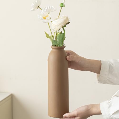 10.4 inches Tall Decorative Ceramic Vase Set, 3 Pieces, Nordic Modern Boho Style, White, Modern Farmhouse for Home Decor (...