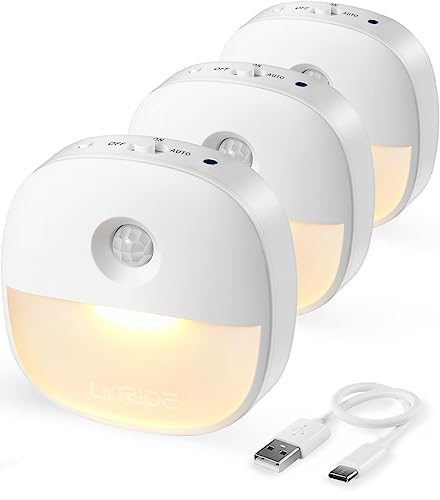 Lyridz Rechargeable Night Light, Motion Sensor Battery Nightlight, Mini Stick-on LED Closet Light, 1-20LM Dimmable Brightn...