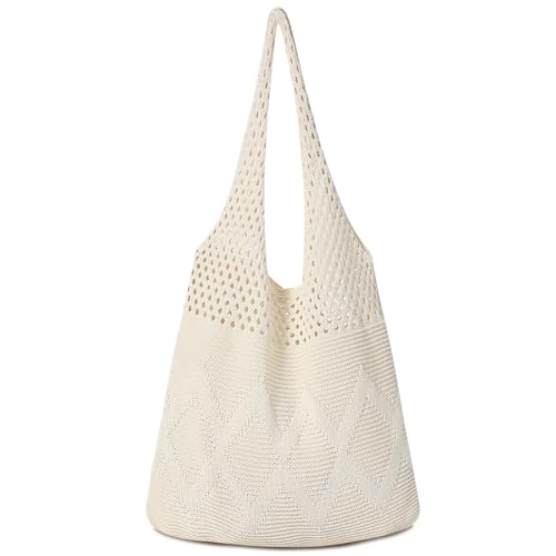 Pleneal Crochet Tote Bag, Mesh Beach Bag, Knitted Shoulder Beach Bags for Women Vacation Aesthetic Hobo Tote Bags