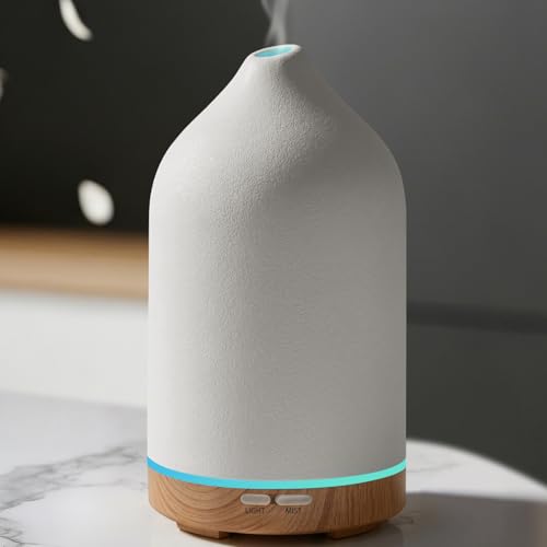 URPOWER 120ML Ceramic Essential Oil Diffuser, Ultrasonic Aromatherapy Diffuser with 7-Color Lights, Auto Shut-Off, Quiet O...