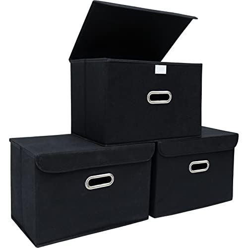 STOREONE Fabric Storage Cube Bins Foldable Organizer Container Collapsible Basket with Lids and Metal Handles, for Home, B...