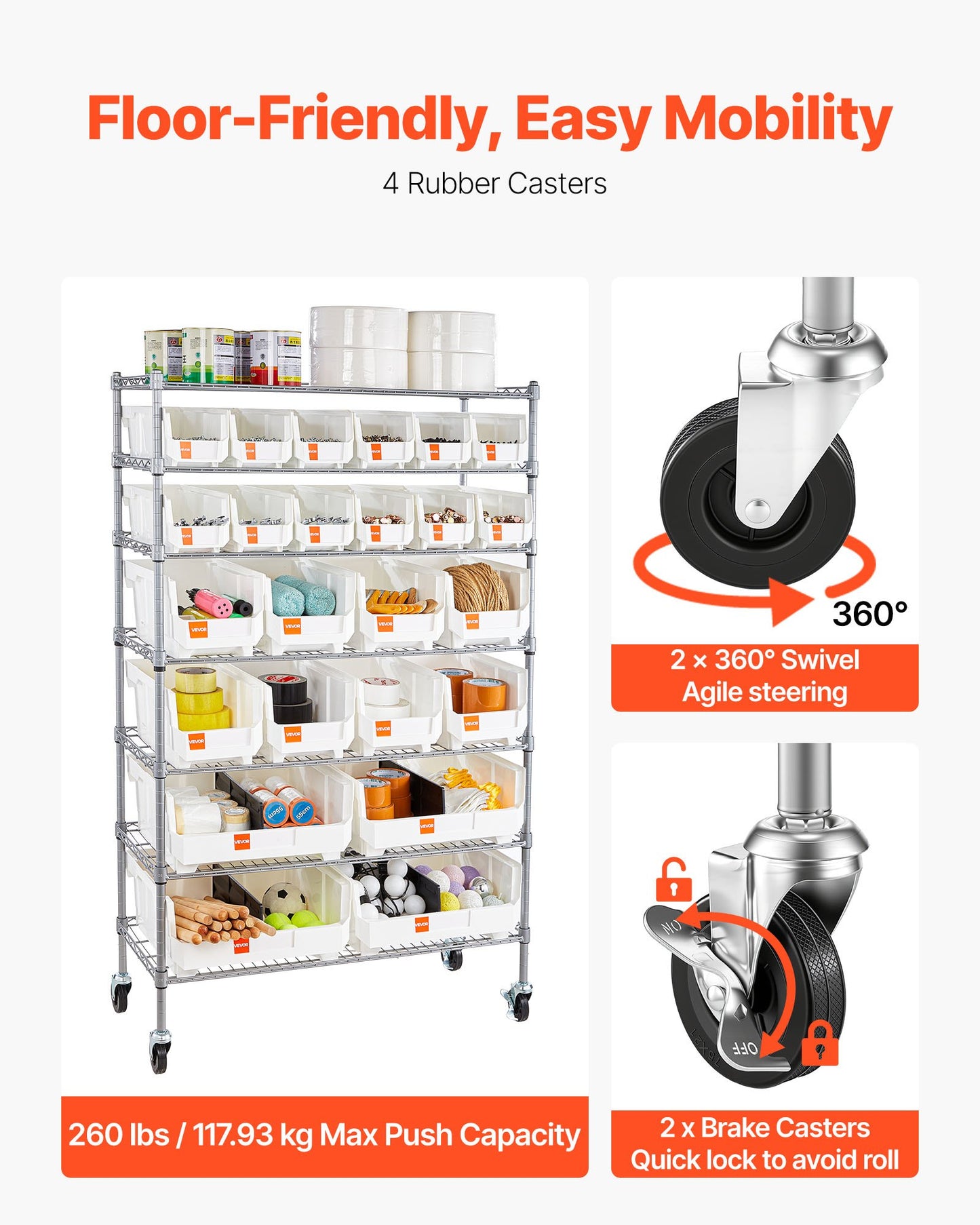 7-Tier Rolling Bin Storage Rack, 24 Organizer Bins, Bin Rack Storage Steel Wire Shelving System With Wheels, Mobile Tool Organizer For Garage, Warehouse, Office, Restaurant, Classroom, Kitchen