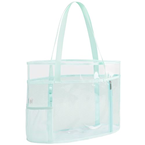 TINYAT Beach Tote Bag for Women Large Capacity - Waterproof Sandproof 6 Pockets with Zipper Gym Travel Shopping Handbag