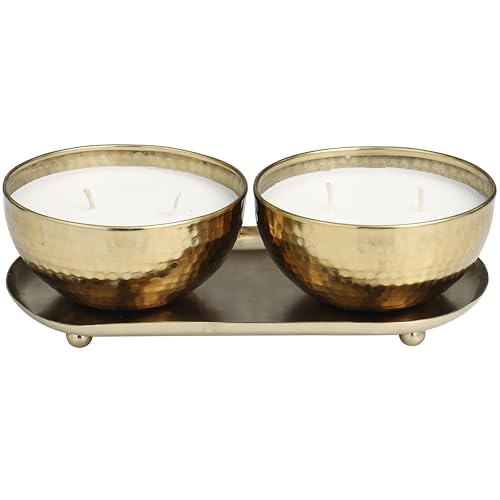 Deco 79 Metal Decorative Candle Egyptian Mint Scented Hammered 12 oz 2 Wick Aromatherapy Candle with White Wax, Set of 2 W...