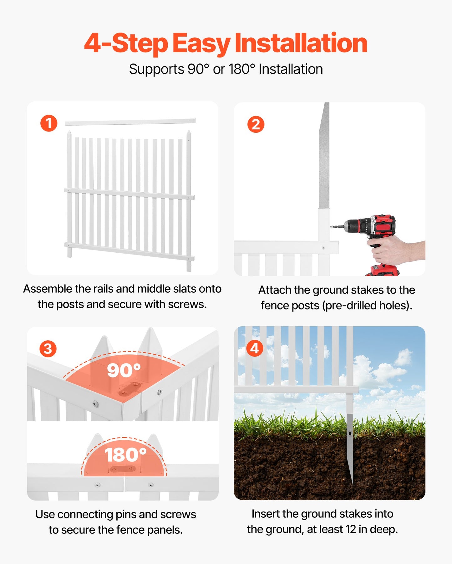 3 Panels Outdoor Privacy Screen, 36 X 45 In Air Conditioner Fence With 19.7 In Ground Stakes, Pool Equipment Enclosure, Strip Vinyl Privacy Fence, Ideal For Trash Can And A/C Units, White